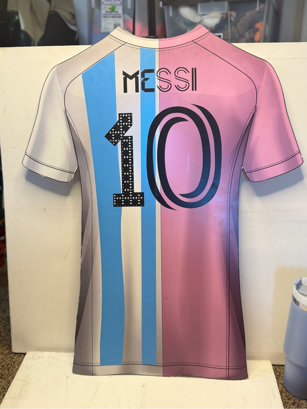 Messi #10 Argentina-Style Pink & Sky Blue Jersey Art
